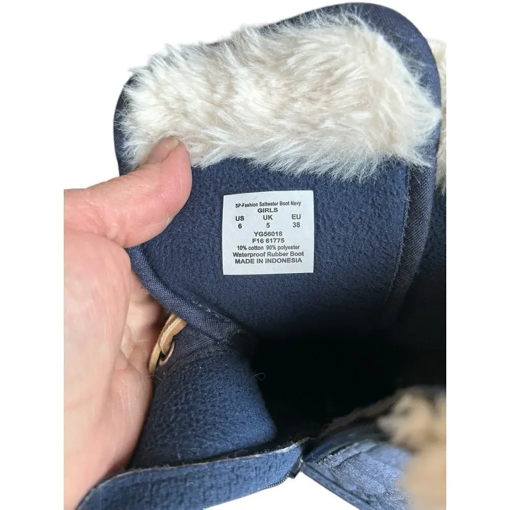 Sperry Fashion Saltwater Duck Boots Womens Size 6 Navy Quilted Waterproof